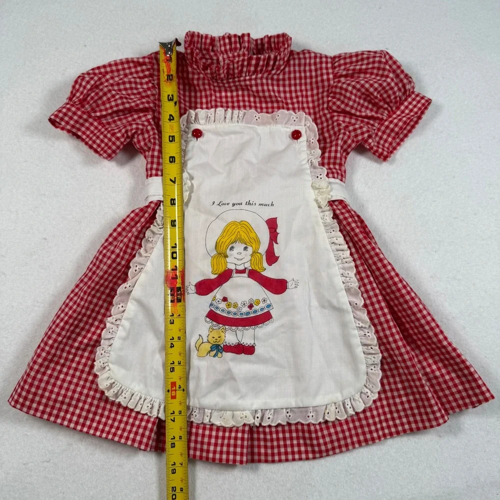 Vintage Sakowitz Girls Red Gingham Apron Dress I Love You This Much 4T Eyelet